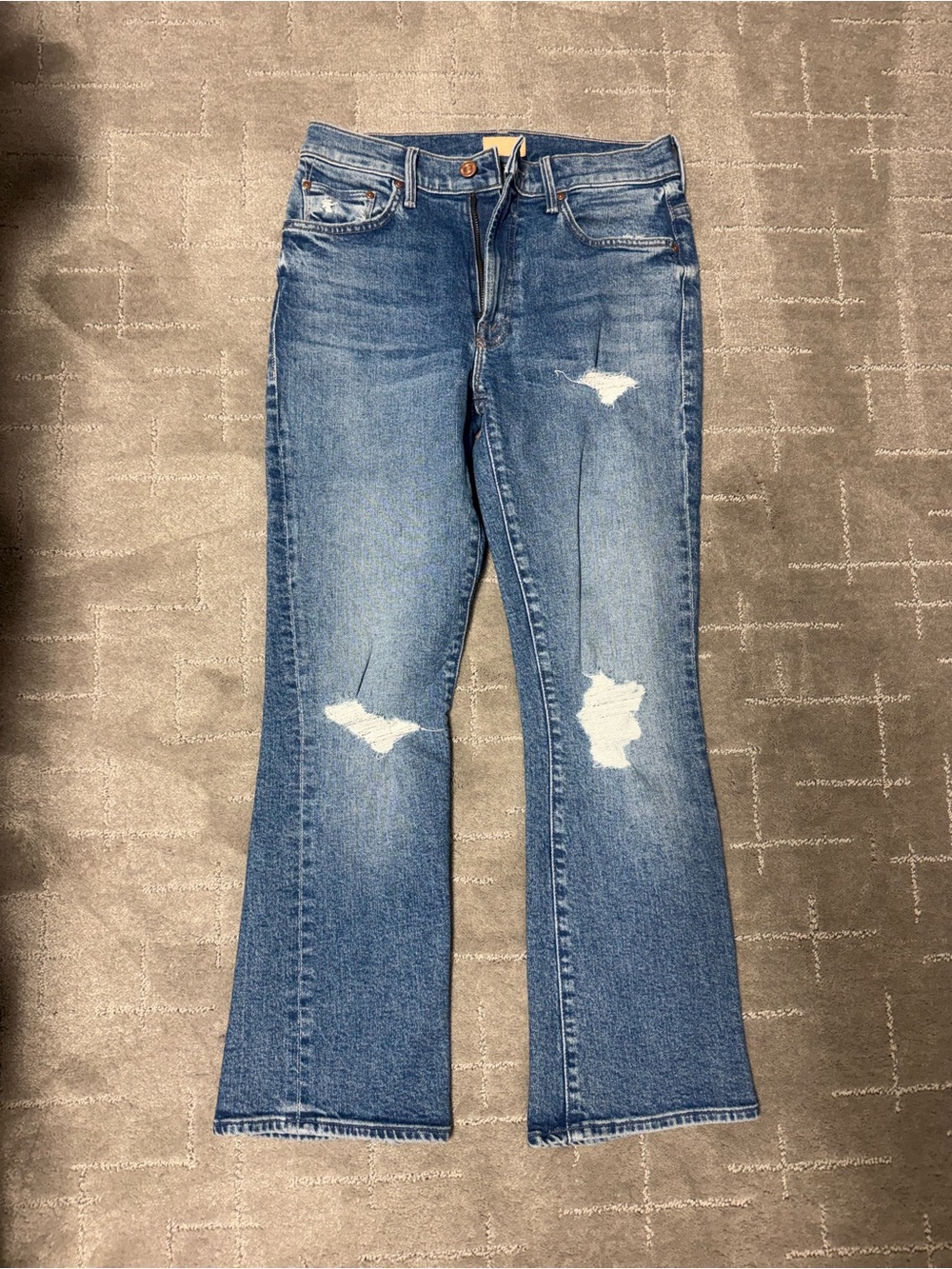 MOTHER Distressed Medium Blue Flare Jeans